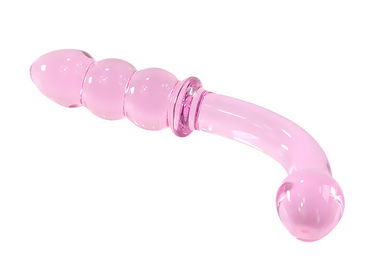 190mm Double Swan Adults Crystal Penis Vaginal Pink Glass Dildo Sex Plug Toy